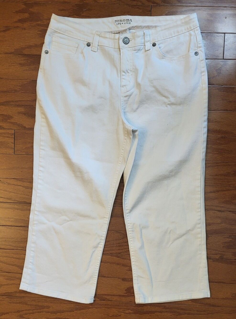 Sonoma Life Style Women Size 16 White Modern Capri Pants Jeans Mid Rise